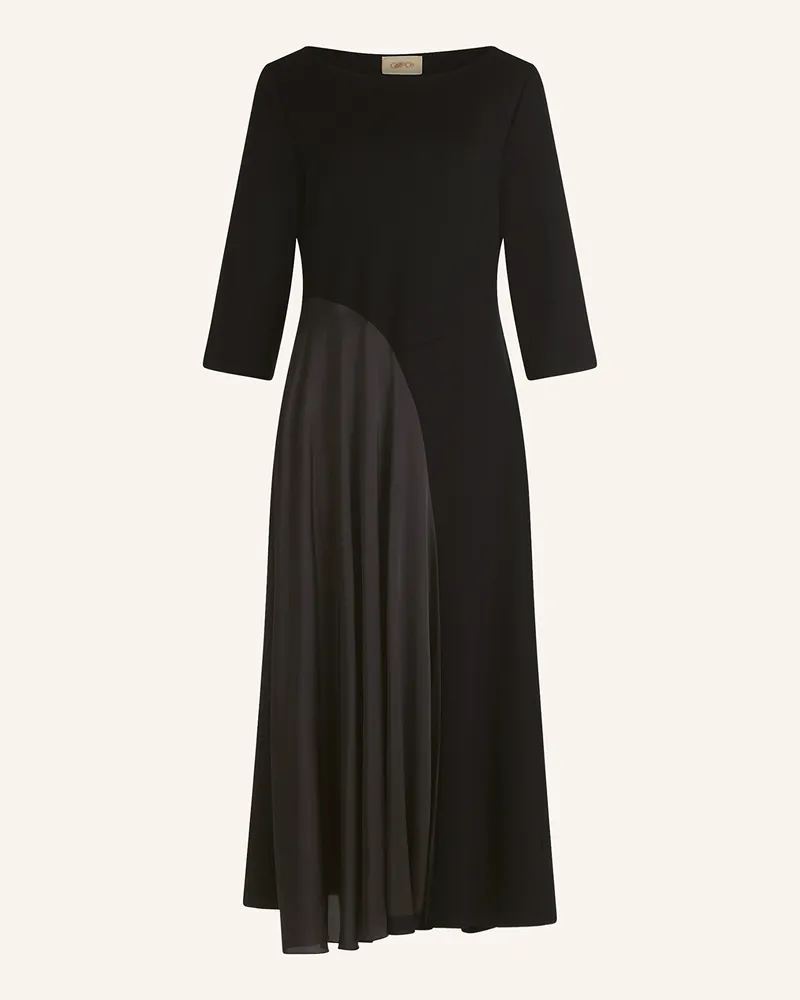Cartoon Kleid im Materialmix mit 3/4-Arm Schwarz