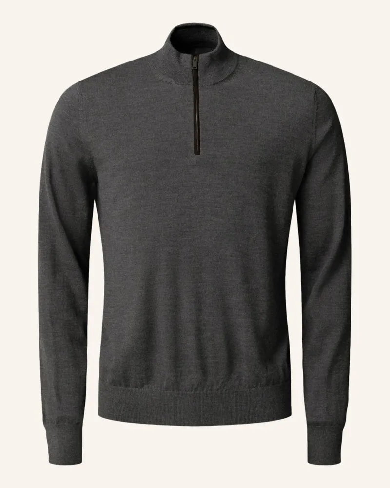 Eton Quarter-Zip-Strickpullover Dunkelgrau