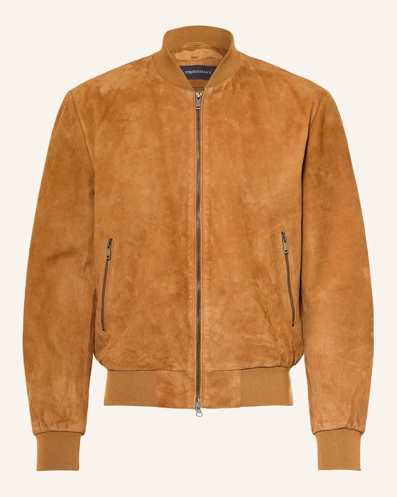 Strokesman's Leder-Overshirt braun Cognac