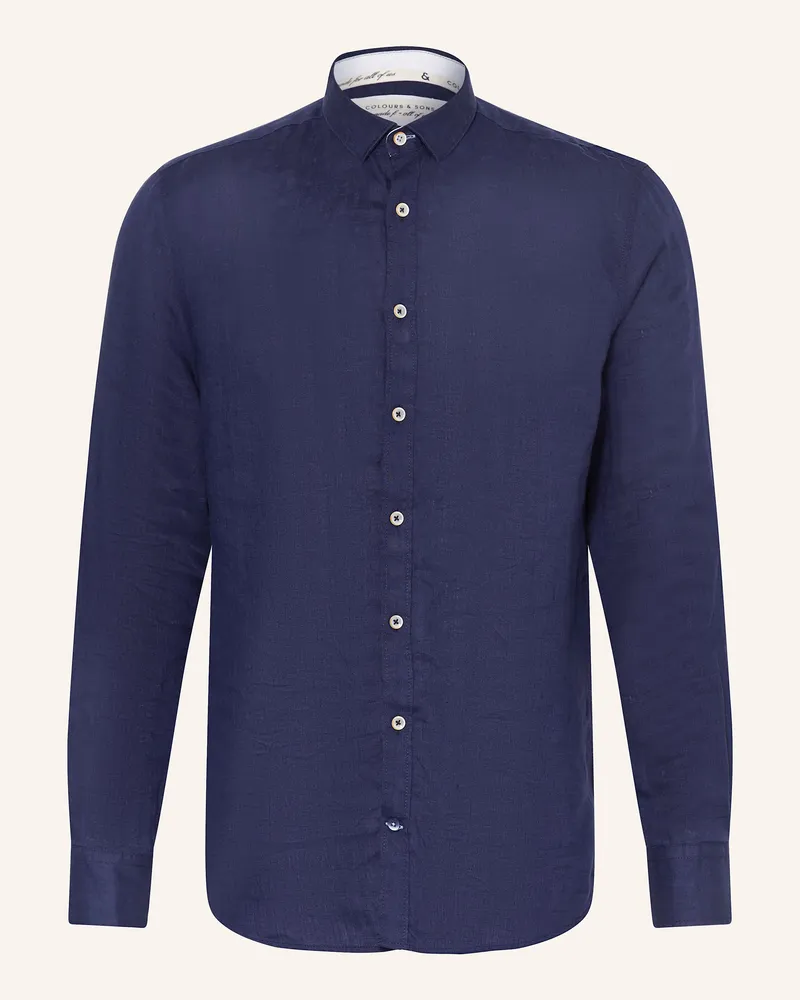colours & sons Hemd Slim Fit Mit Leinen blau Dunkelblau