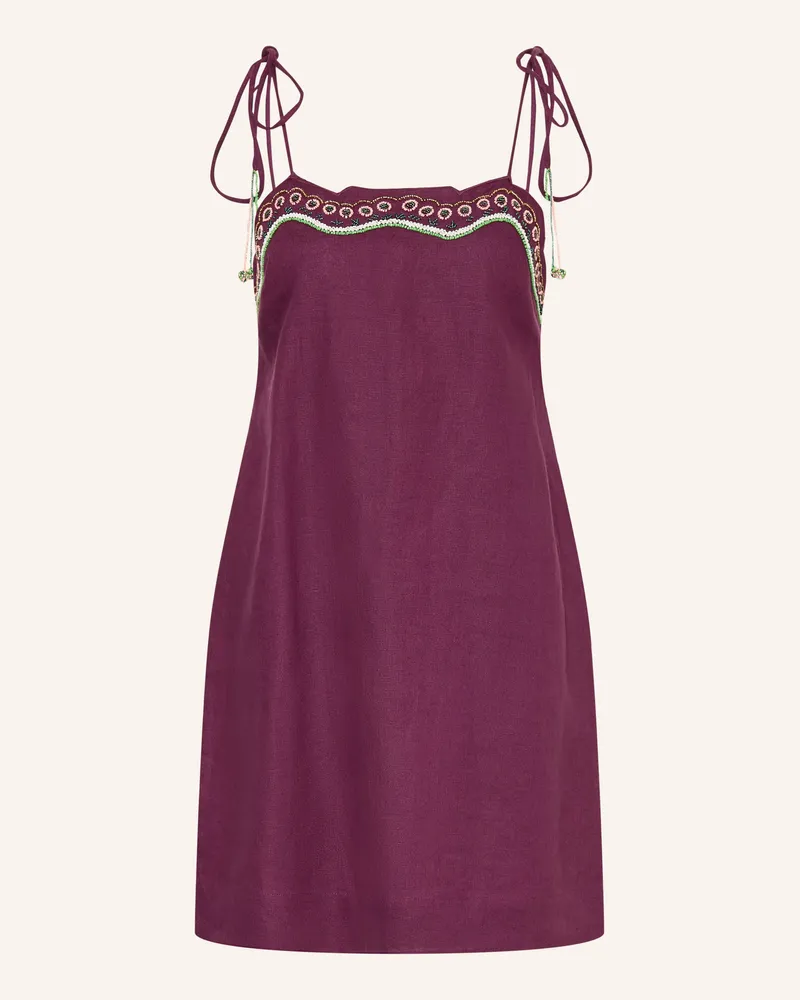 ottod’Ame Leinenkleid mit Schmuckperlen Dunkellila