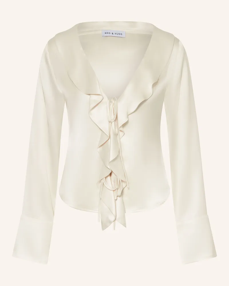 Mrs & HUGS Satinbluse mit Volants Creme