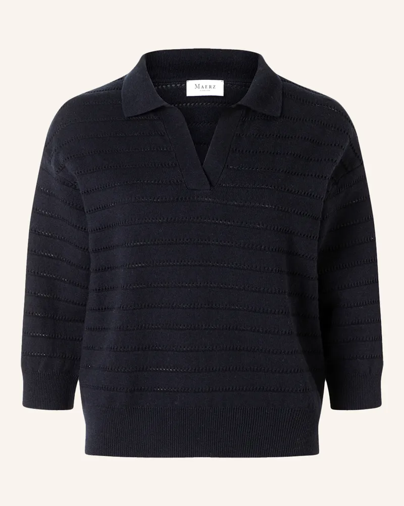 Maerz Strick-Poloshirt Mit 3/4-Arm blau Blau