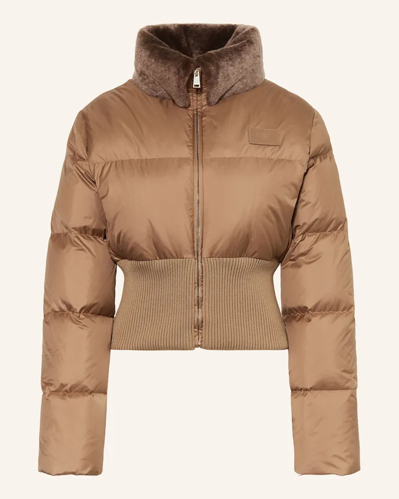 Fendi Daunenjacke Mit Abnehmbarem Kragen beige Camel