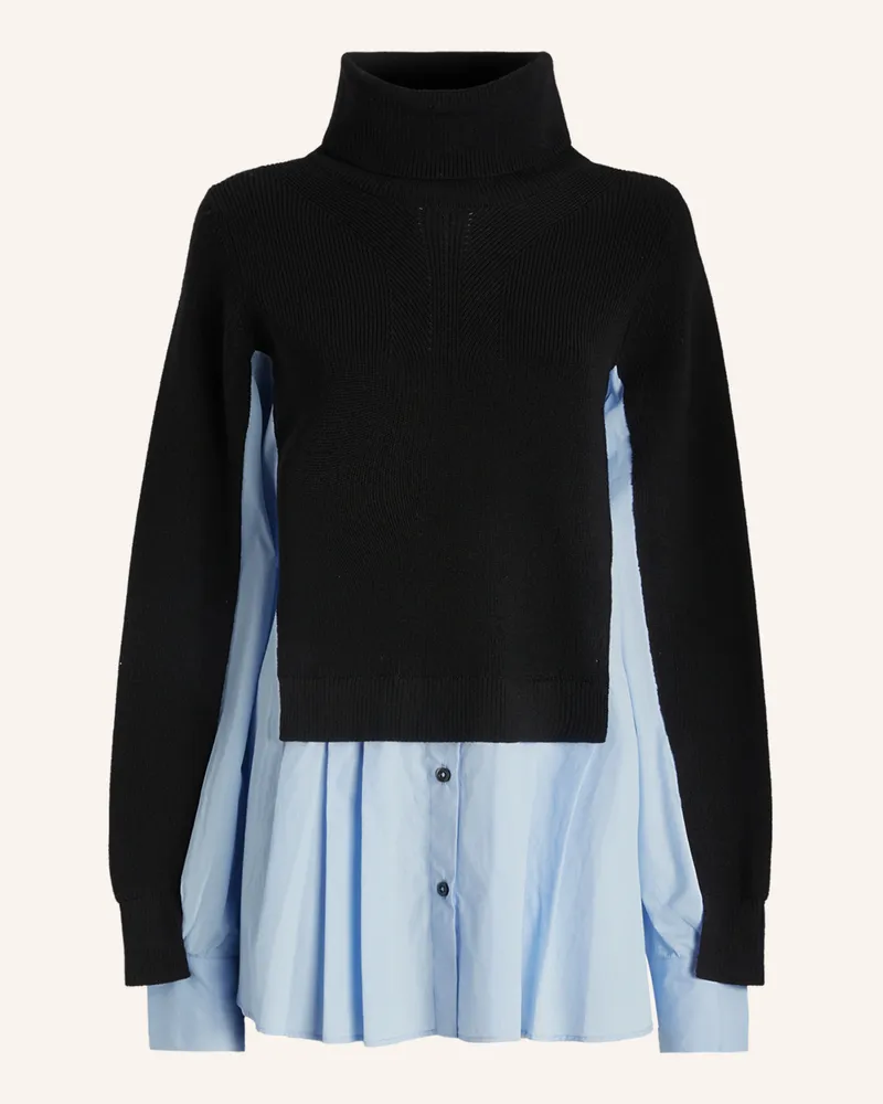 HIGH Rollkragenpullover HEART-BIT im Materialmix Blau