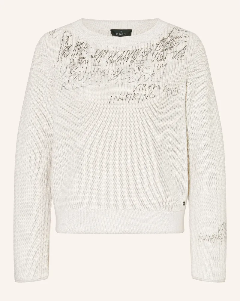 monari Pullover mit Glitzergarn und Schmucksteinen Hellgrau