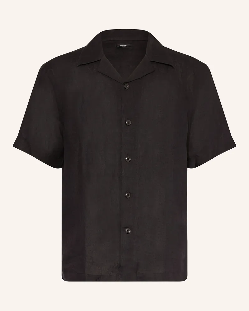 Reiss Resorthemd BELDI Relaxed Fit aus Leinen Schwarz