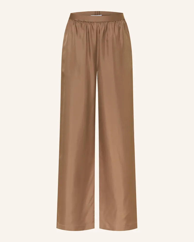 Mrs & HUGS Marlenehose aus Seide Dunkelbraun