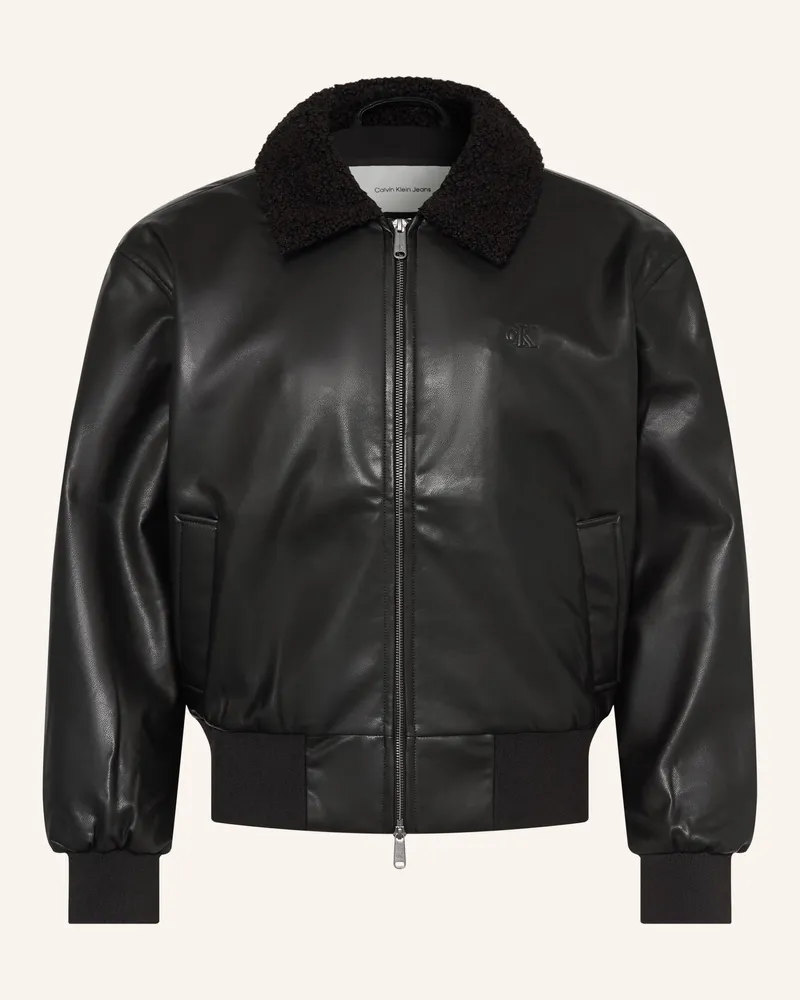 Calvin Klein Blouson in Lederoptik mit Kunstfell Schwarz