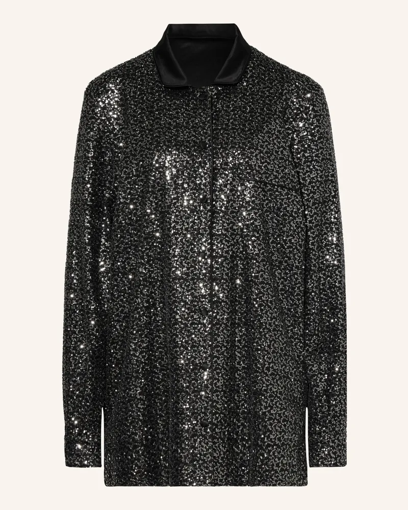 Dolce & Gabbana Satinbluse mit Pailletten Schwarz