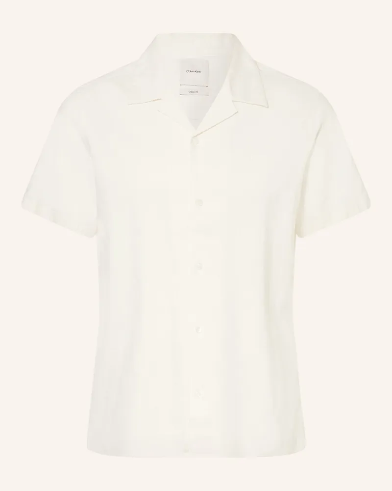 Calvin Klein Kurzarmhemd Classic Fit Mit Leinen weiss Creme