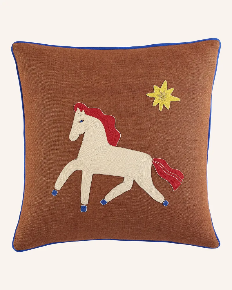 Jonathan Adler Dekokissen PLAYA HORSE aus Leinen Braun