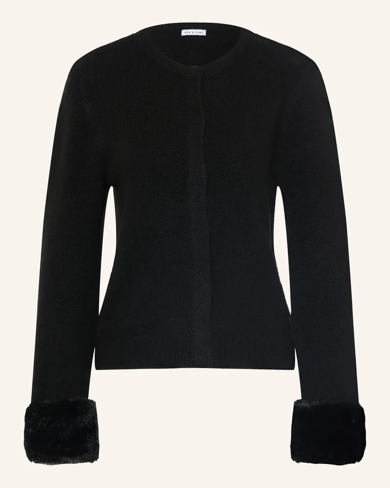 Mrs & HUGS Strickjacke Mit Kunstfell schwarz Schwarz