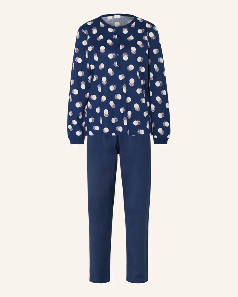 Mey Schlafanzug Serie Scribbled Dots blau Dunkelblau