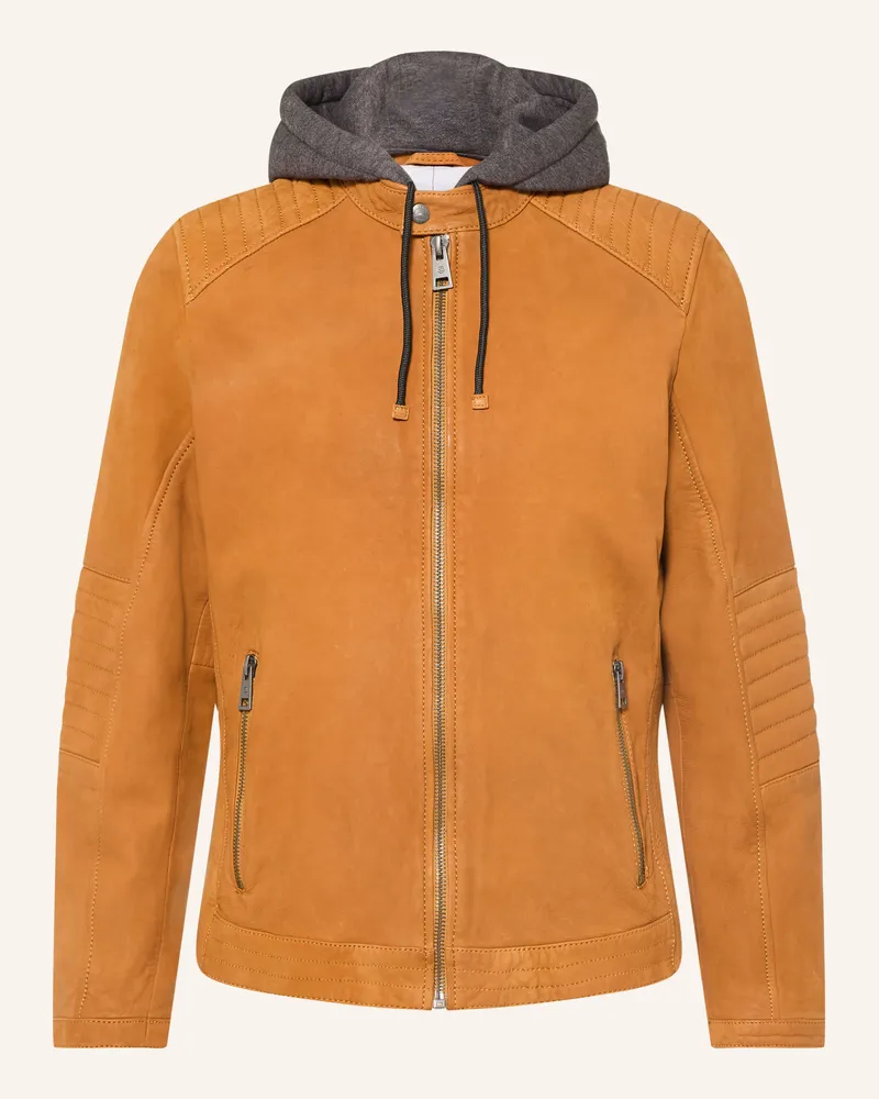 Milestone Lederblouson Msflavio Mit Abnehmbarer Kapuze braun Orange