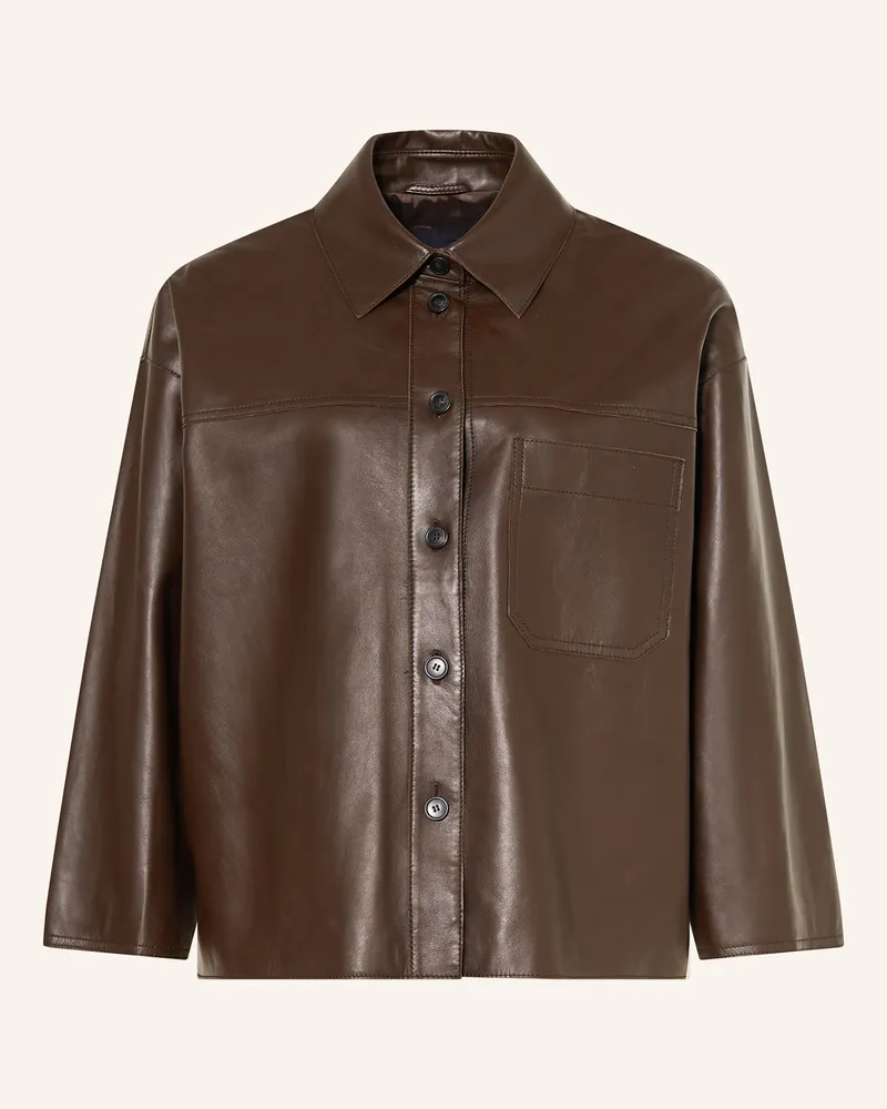 Max Mara Leder-Overjacket STECCA Dunkelbraun