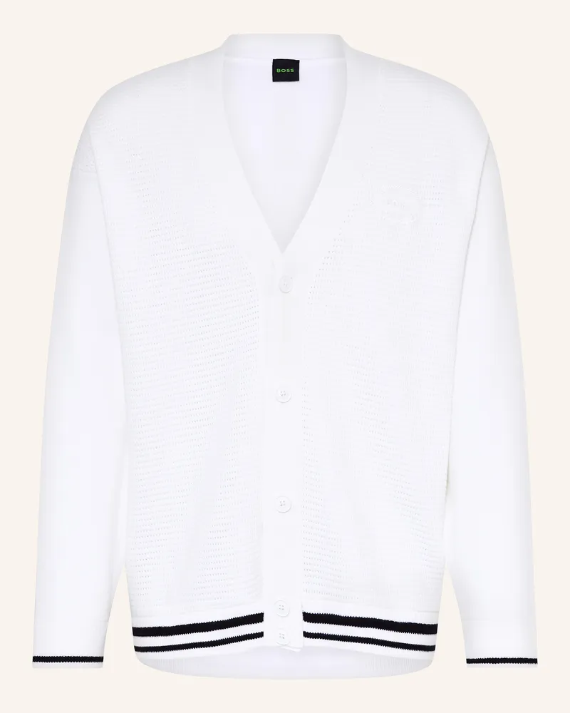 HUGO BOSS Strickjacke MESH HERITAGE Weiss