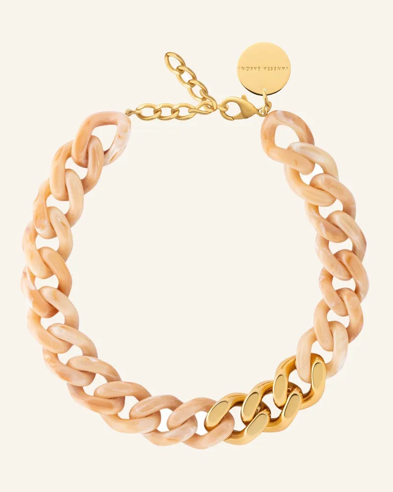 Vanessa Baroni Halsketten Flat Chain Necklace With Gold Creme Brulee Marble By Glambou gold Gold