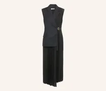 Wickelkleid Im Materialmix Mit Plissees schwarz