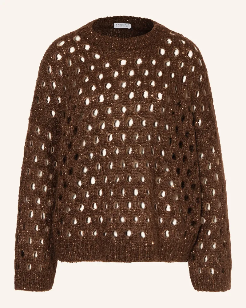Brunello Cucinelli Pullover mit Mohair und Pailletten Dunkelbraun