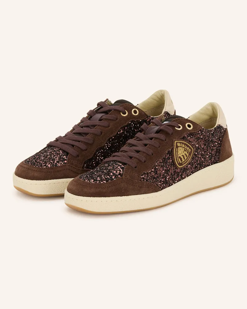Blauer Sneaker OLYMPIA mit Pailletten Dunkelbraun