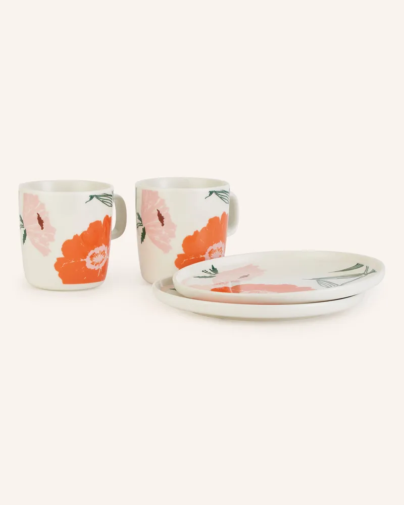 Marimekko 4-tlg. Set OIVA/ PUUTARHAKUTSUT: Henkelbecher und Dessertteller Ecru