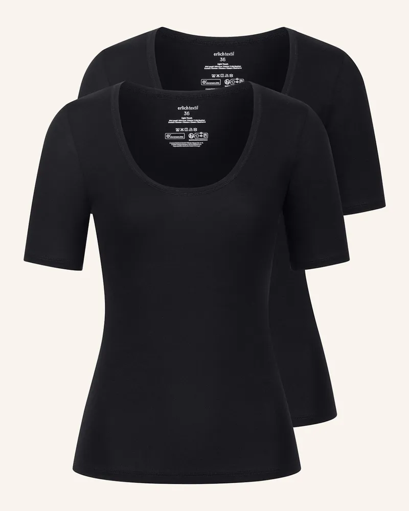 Ehrlich Textil 2er Pack Light Touch Tiefausgeschnittenes T-Shirt Mit Lyocell - Seidig Weich schwarz Schwarz