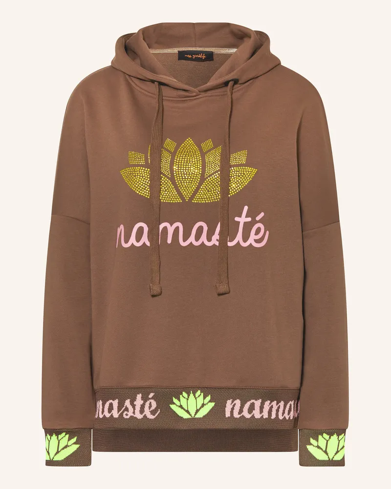Miss Goodlife Oversized-Hoodie NAMASTE mit Schmucksteinen Dunkelbraun
