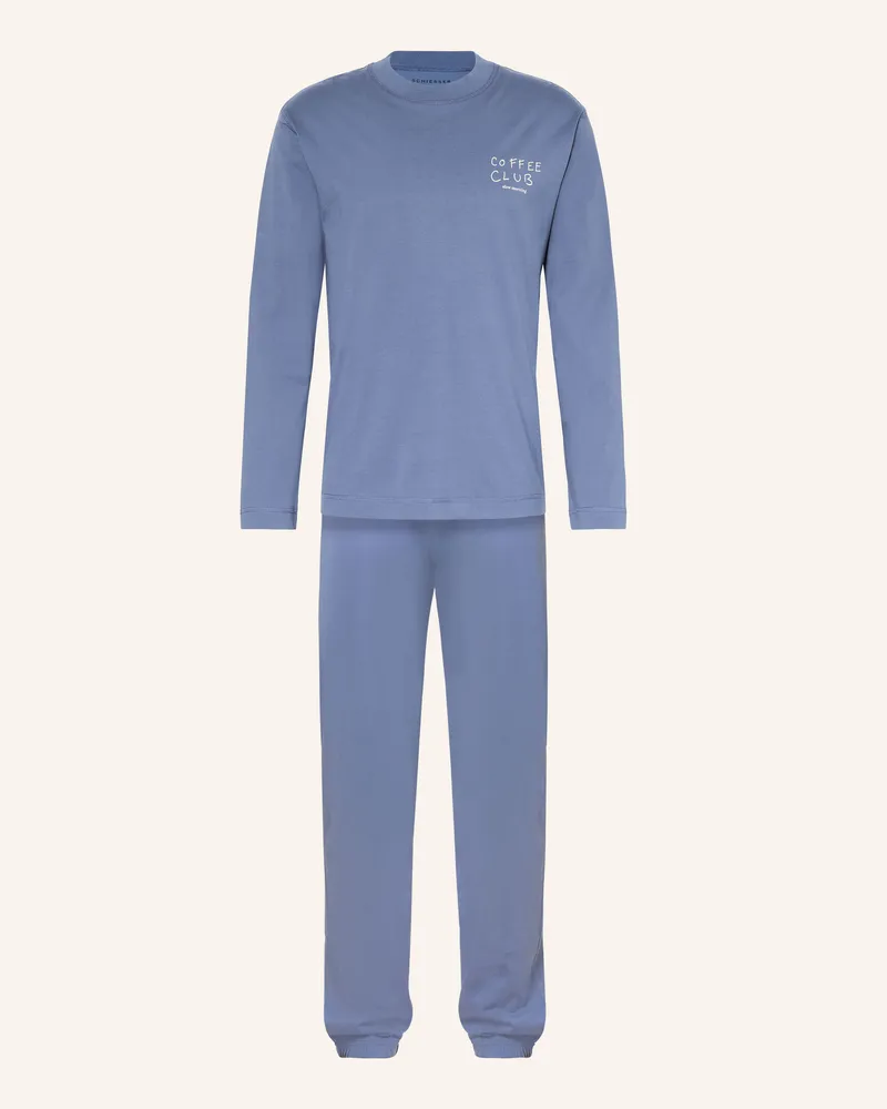 Schiesser Schlafanzug blau Blaugrau