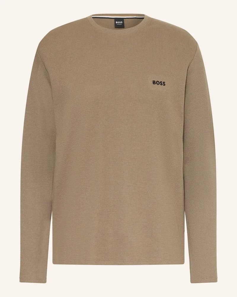 HUGO BOSS Schlafshirt Waffle braun Taupe