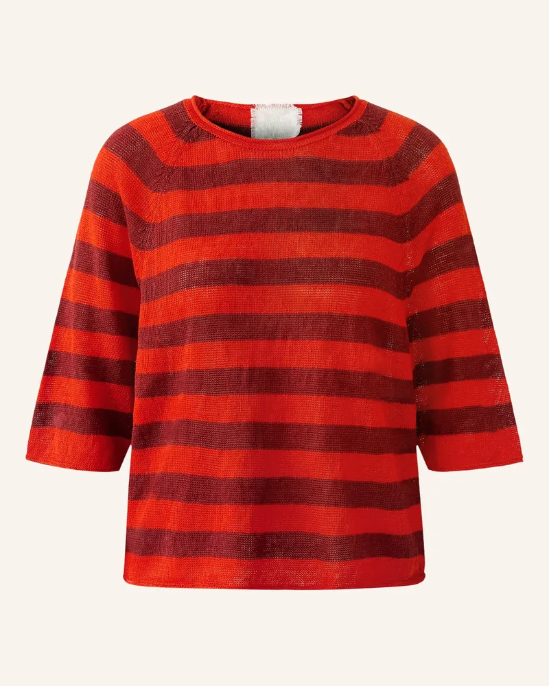 Oui  Strickshirt aus Leinen mit 3/4-Arm Rot
