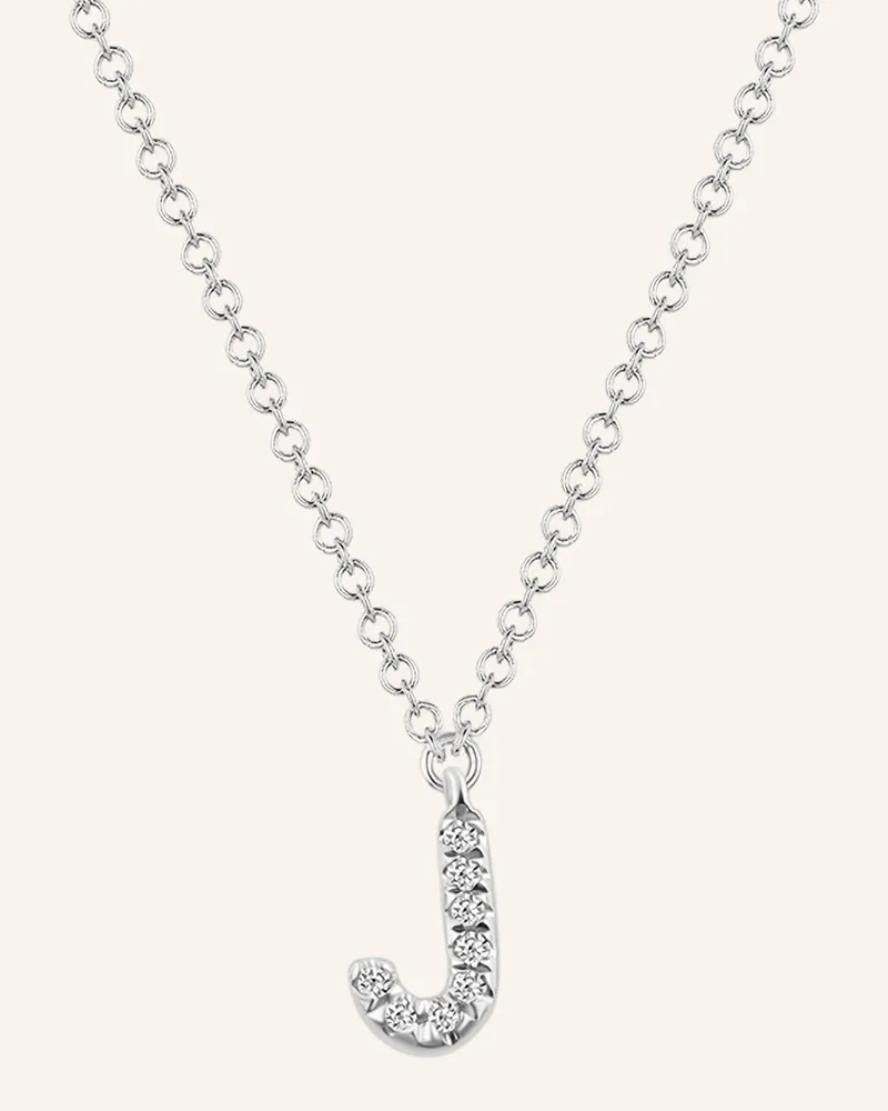 Leaf Initialien Halskette „J“ Aus 14 Karat Weißgold Mit Diamanten silber Weissgold