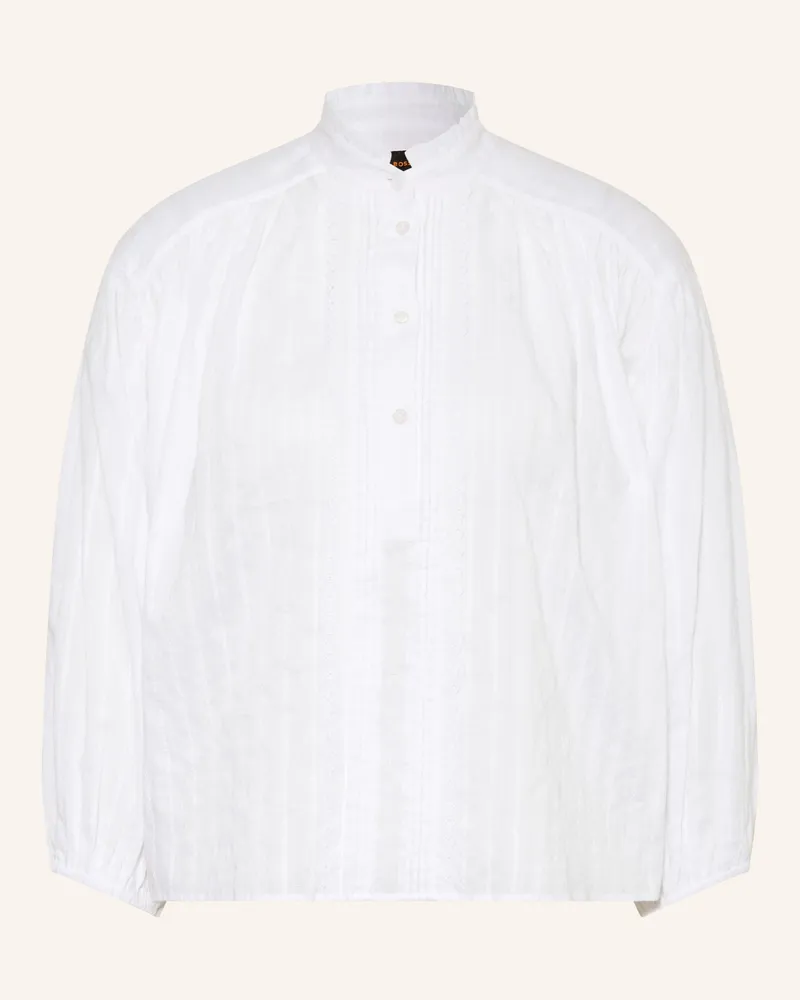 HUGO BOSS Blusenshirt Biley Mit Spitze Und 3/4-Arm weiss Weiss