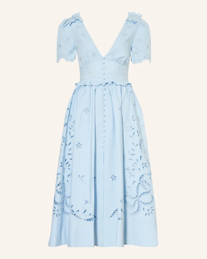 Self-Portrait Kleid Mit Lochspitze Und Rüschen blau Hellblau