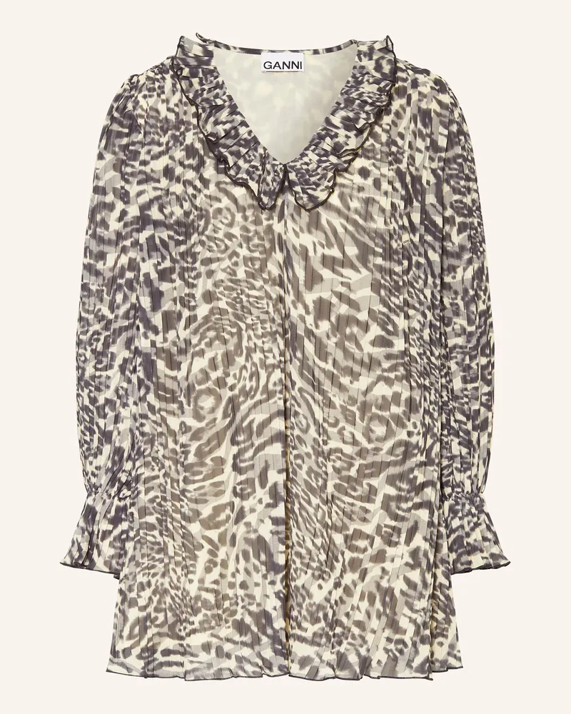 Ganni Plisseekleid Mit Rüschen beige Gelb