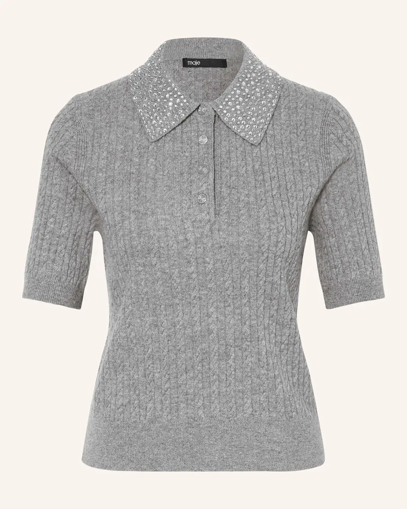 Maje Strickshirt mit Schmucksteinen Grau