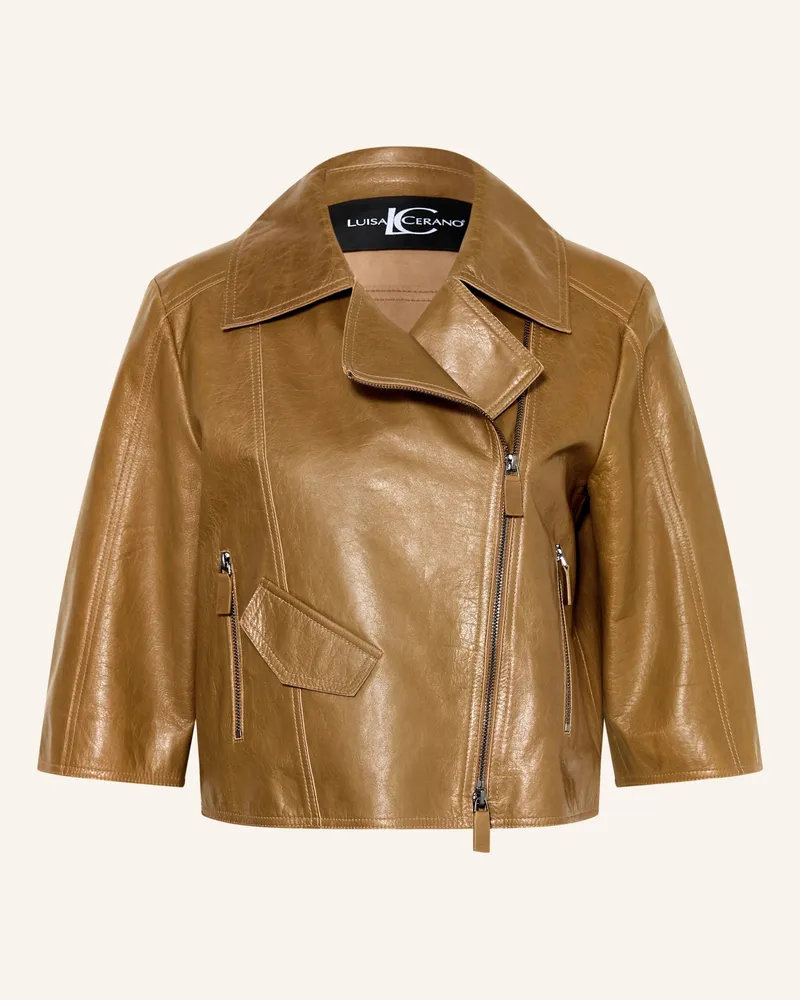 Luisa Cerano Lederjacke Mit 3/4-Arm braun Oliv