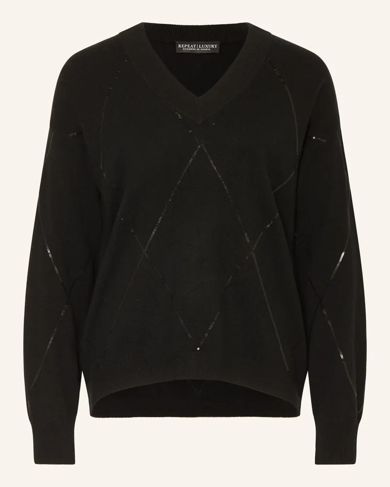Repeat Pullover mit Cashmere und Pailletten Schwarz