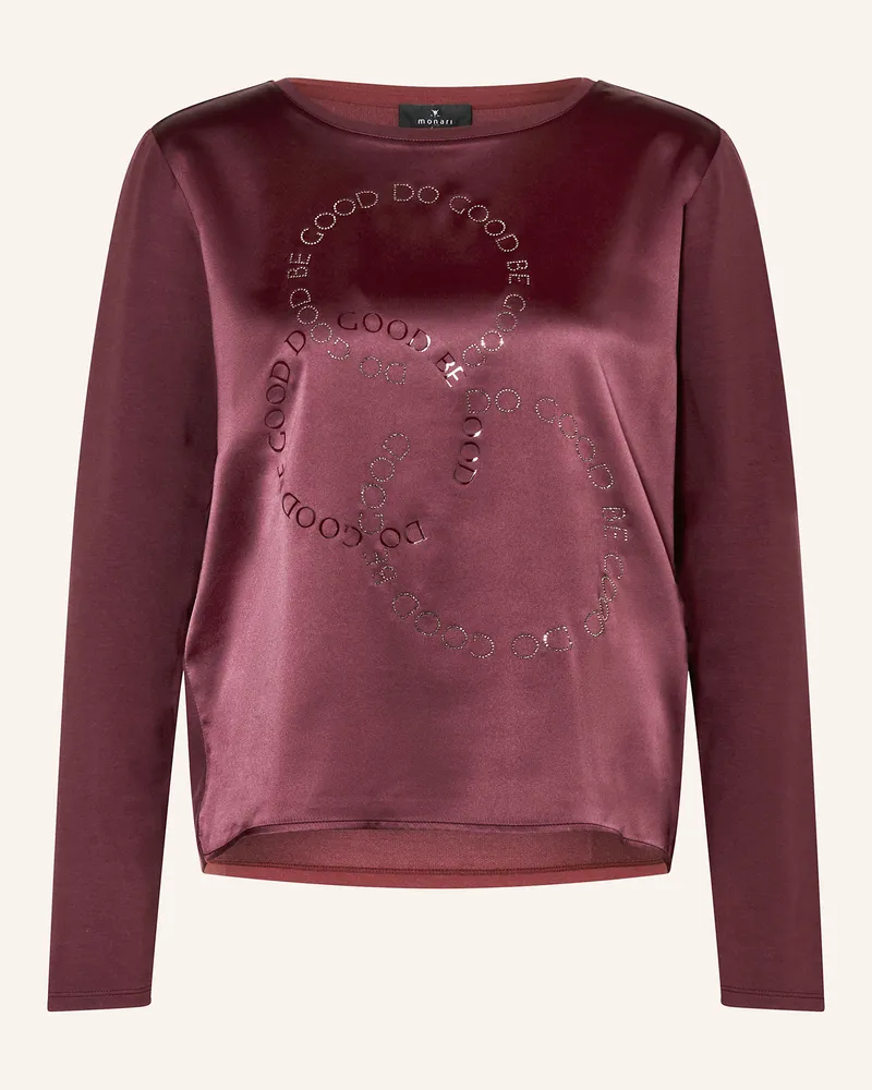 monari Longsleeve im Materialmix mit Schmucksteinen Dunkelrot