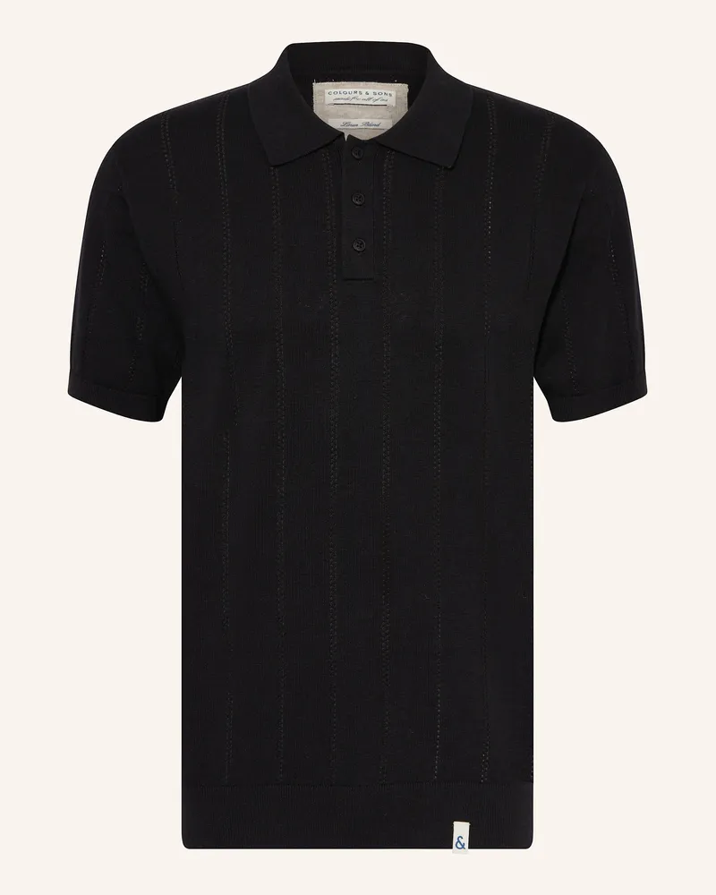 colours & sons Strick-Poloshirt mit Leinen Schwarz