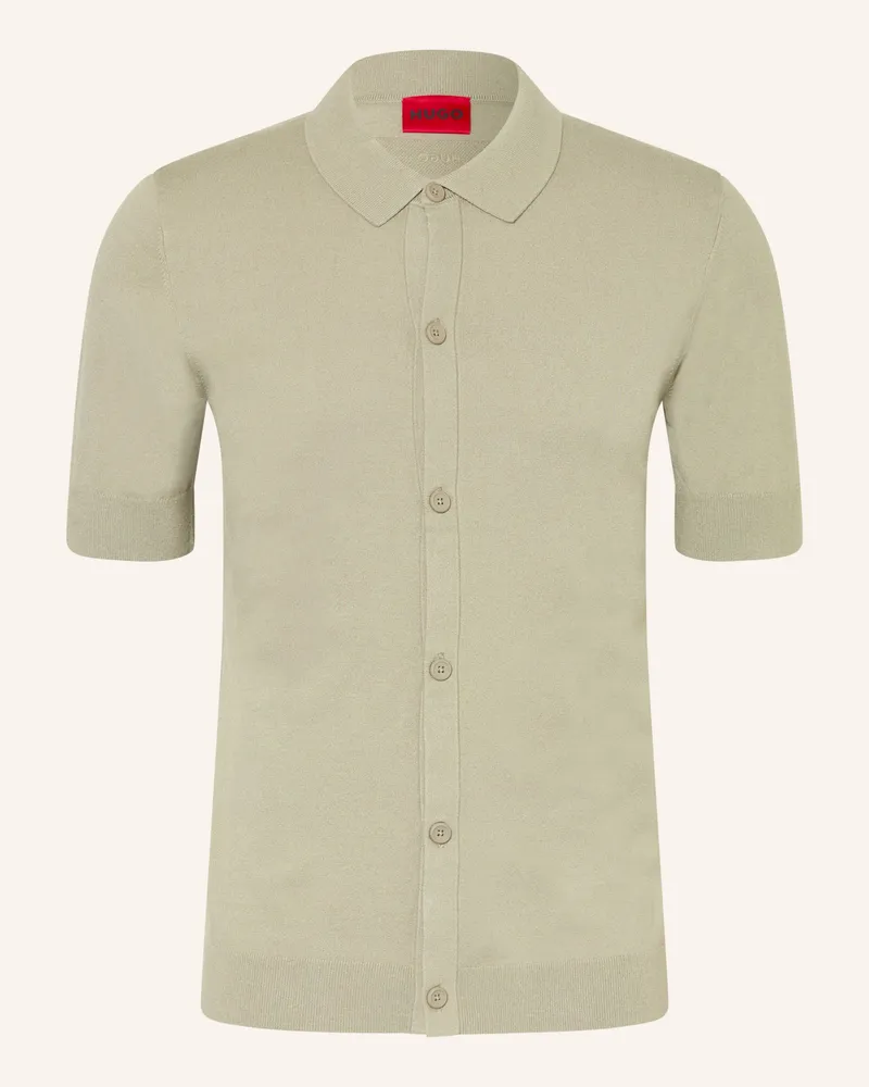 HUGO BOSS Strickhemd SAN PACO Extra Slim Fit Khaki