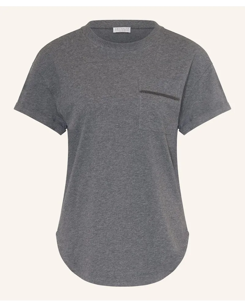 Brunello Cucinelli T-Shirt mit Schmucksteinen Grau