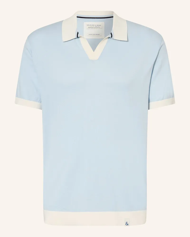 colours & sons Strick-Poloshirt blau Hellblau