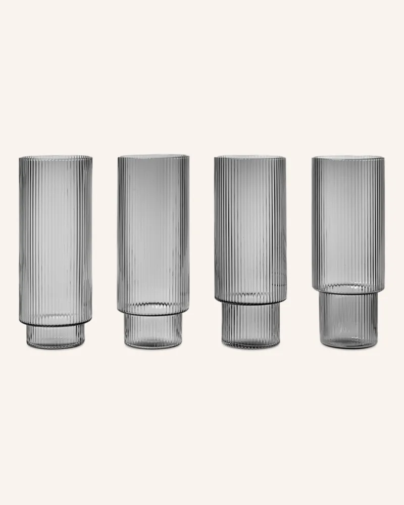 ferm LIVING 4er-Set Cocktailgläser Ripple grau Grau