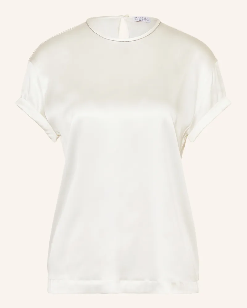 Brunello Cucinelli Blusenshirt aus Seide mit Schmucksteinen Ecru