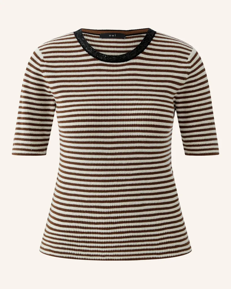 Oui  Strickshirt Mit Pailletten braun Braun