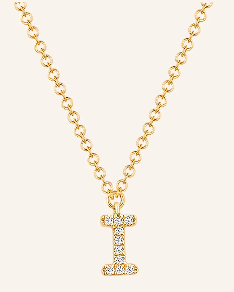 Leaf INITIALIEN Halskette „I“ aus 14 Karat Gelbgold mit Diamanten Gold