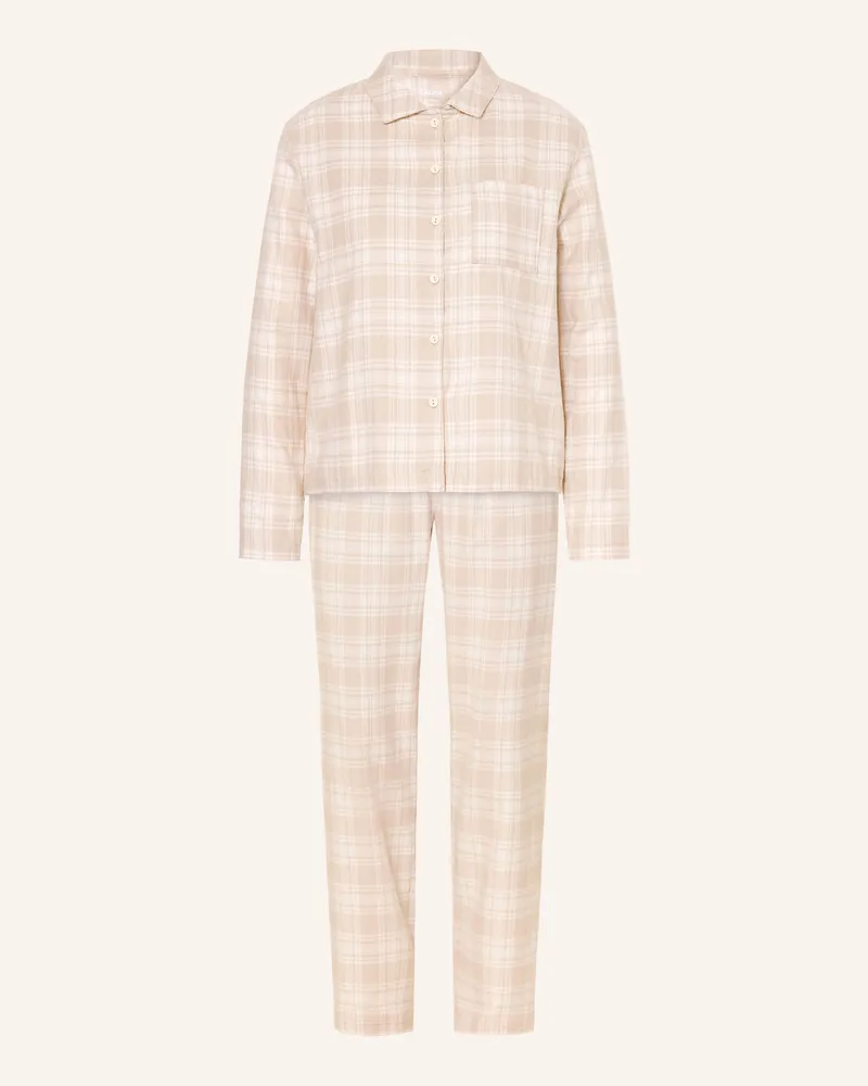 Calida Schlafanzug Serie Plaid Dreams Aus Flanell weiss Beige