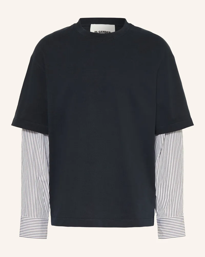 Jil Sander Longsleeve Im Materialmix blau Schwarz