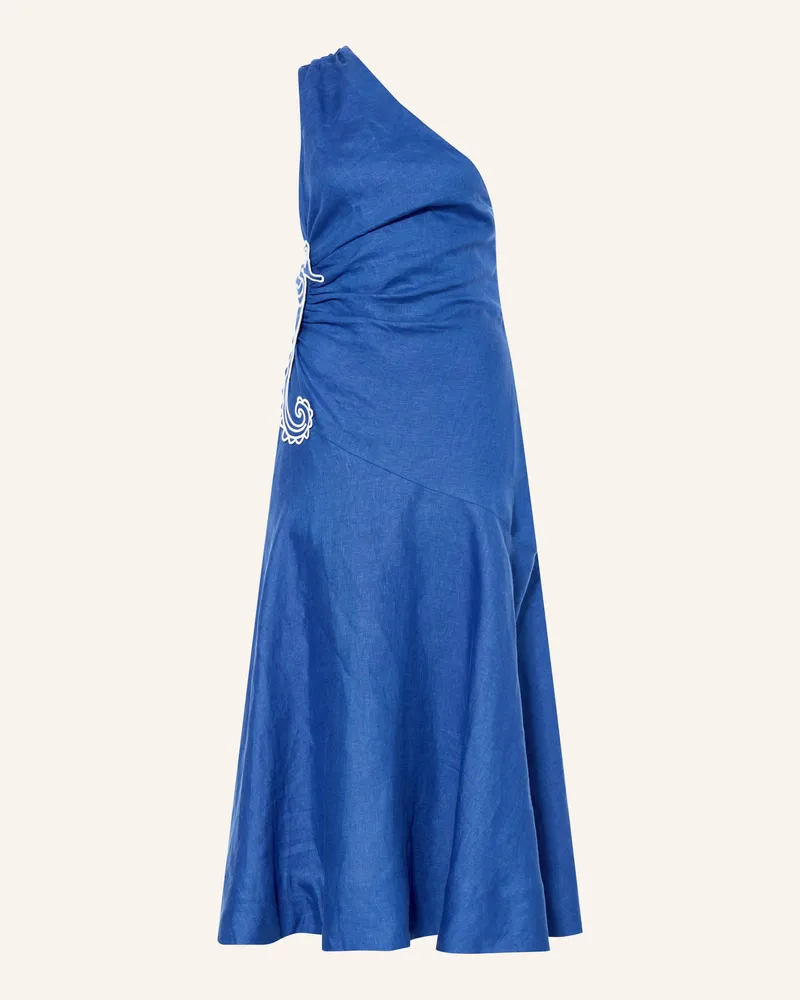 FARM Rio One-Shoulder-Kleid Aus Leinen blau Dunkelblau
